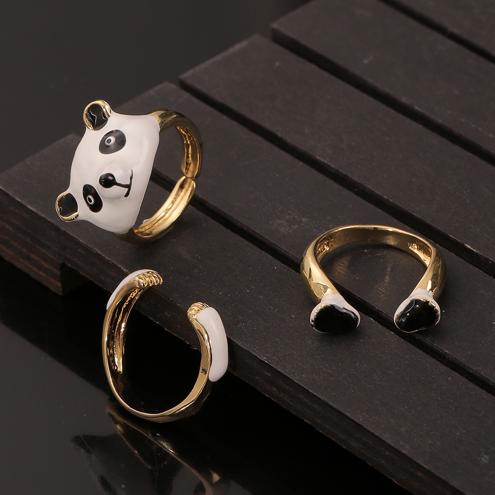 Minyak cincin menetes panda cincin kepribadian Geometri cincin khusus bunga desain kecil cincin wani