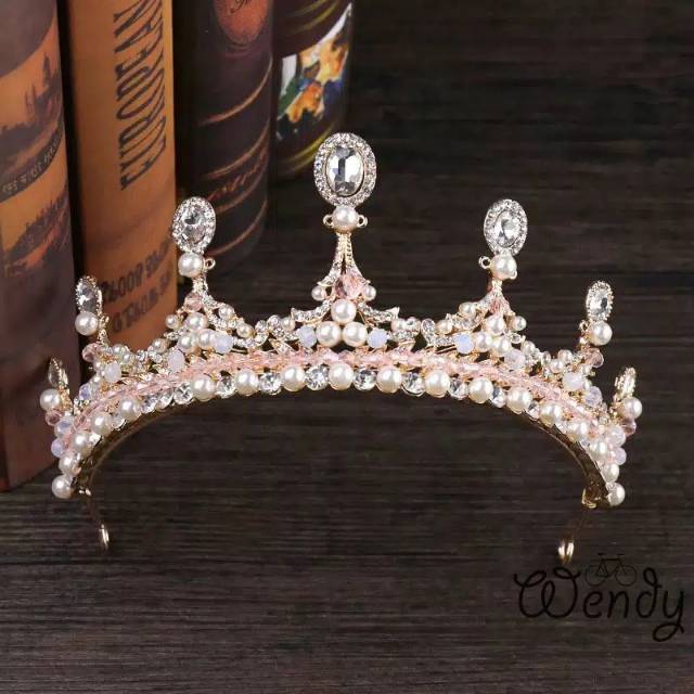 Pearl crystal bridal tiara rose gold