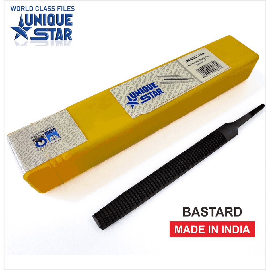 UNIQUE STAR Half Round Wood Rasp Bastard 6 Inch - Kikir Kayu 1/2 Bulat Kasar - INDIA