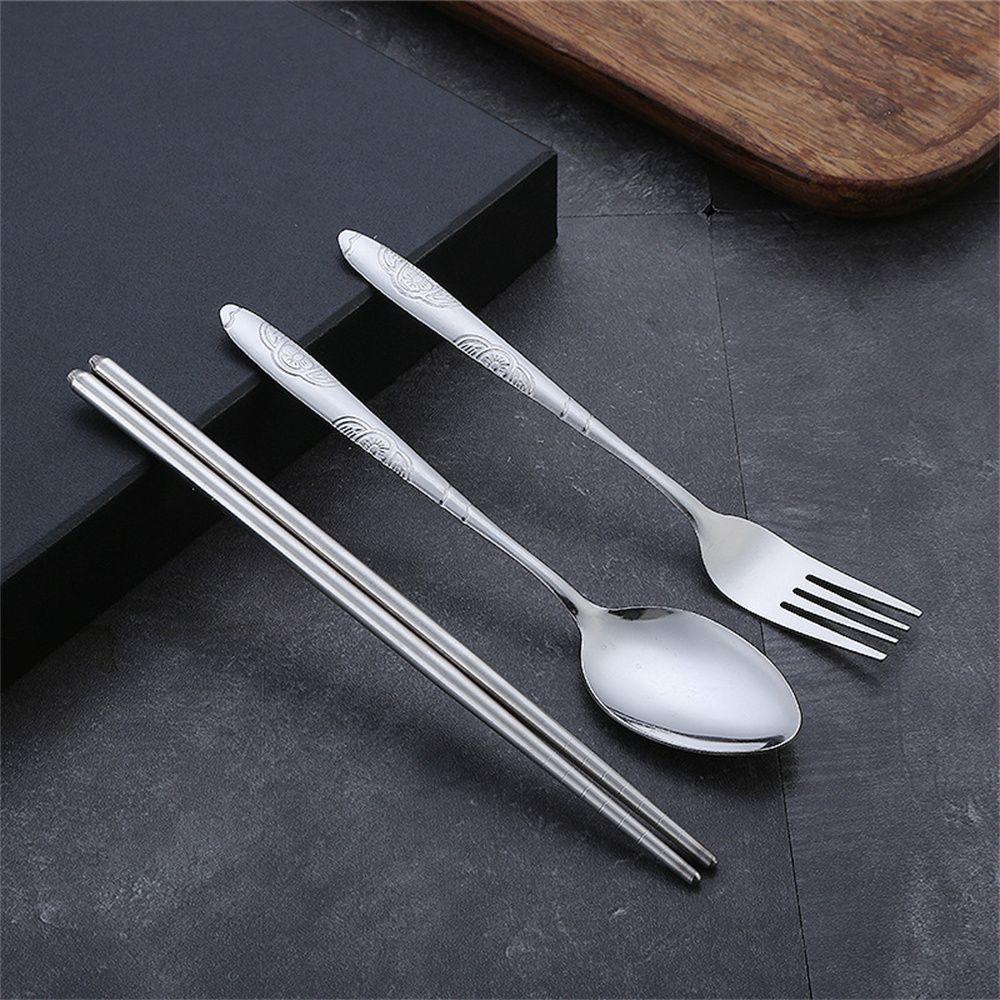 Nanas 3 Pcs Sendok Garpu Set Portable Outdoor Garpu Sendok Sumpit Tempat Penyimpanan Cutlery Set