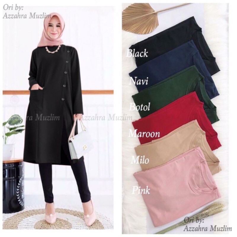 AM - MENIRA Tunik Wanita Belah Depan Kaos Babyterry Spandex / R.1 - 182-5226