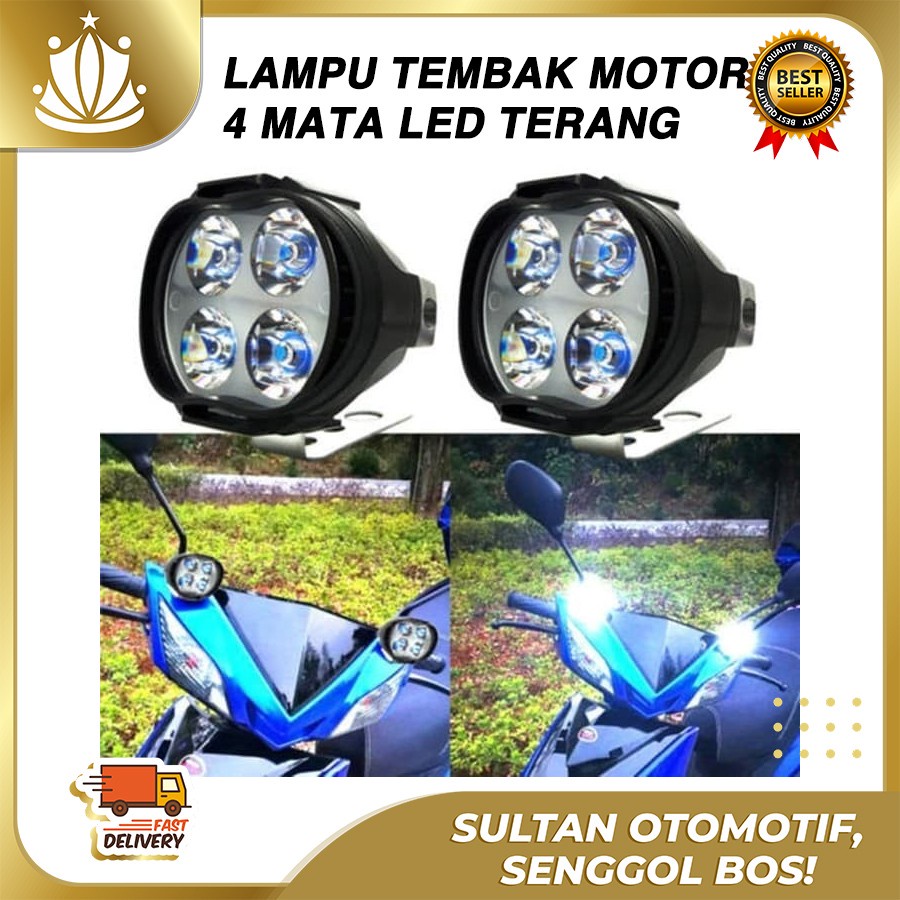 Lampu Tembak Sorot LED Spion Motor Cree 4 Mata 12W Spotlight