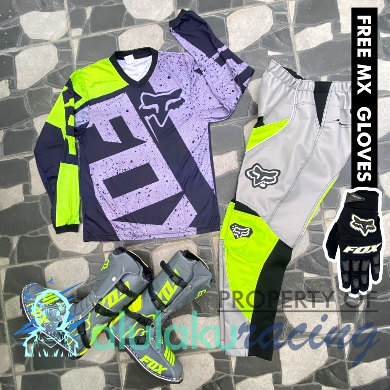 Jersey, Celana, Sarung Tangan &amp; Sepatu Fullprint with Protectors Fullset MX Trail Motocross - Paket Bundling FOCTFG031409-F41