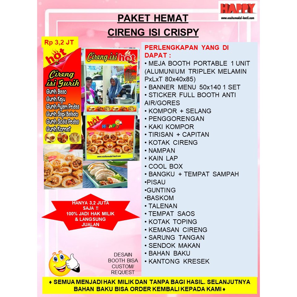 PAKET HEMAT MURAH EKONOMIS USAHA FRANCHISE MAKANAN CIRENG ISI CRISPY BANDUNG KEKINIAN GEROBAK BOOTH