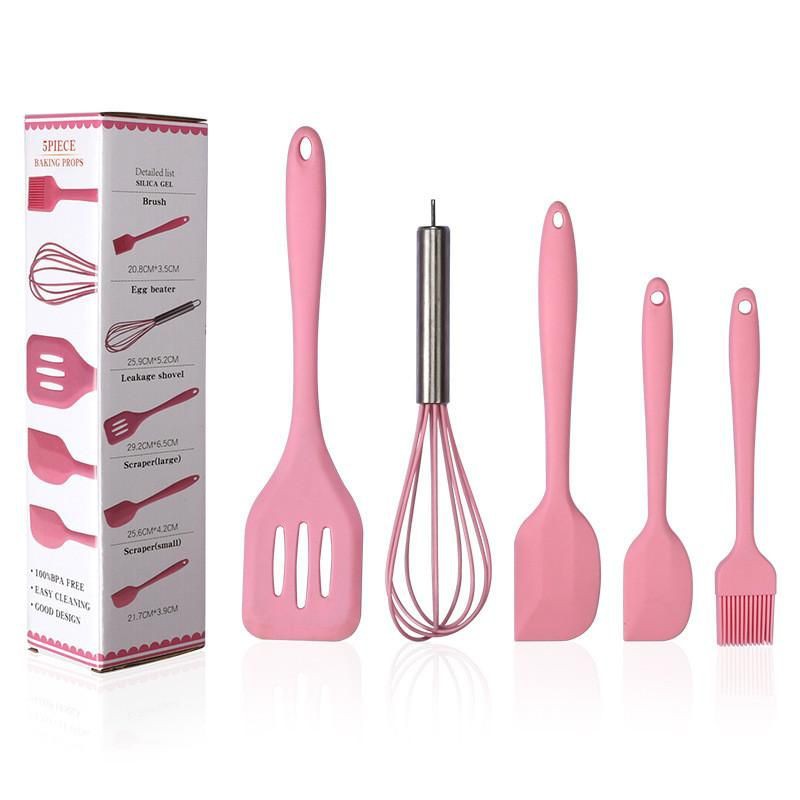 Baking Props Set 5 Pcs Kocokan Telur, Spatula 3 Pcs, Kuas Kue Silikon - Random Colour