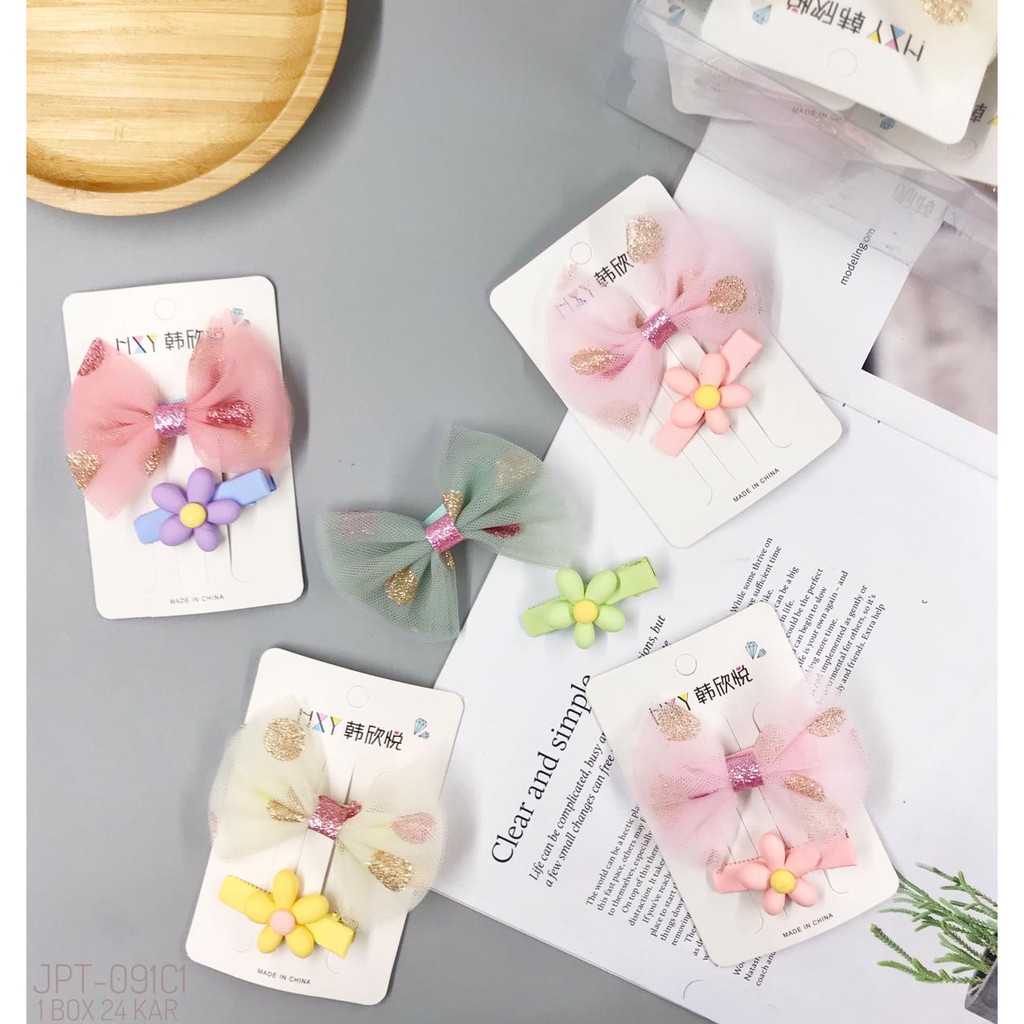 SHARON - Jepitan Rambut Anak Korea Pita Chiffon Pastel Lucu / Jepit Rambut Anak / Hair Clip / Haircl