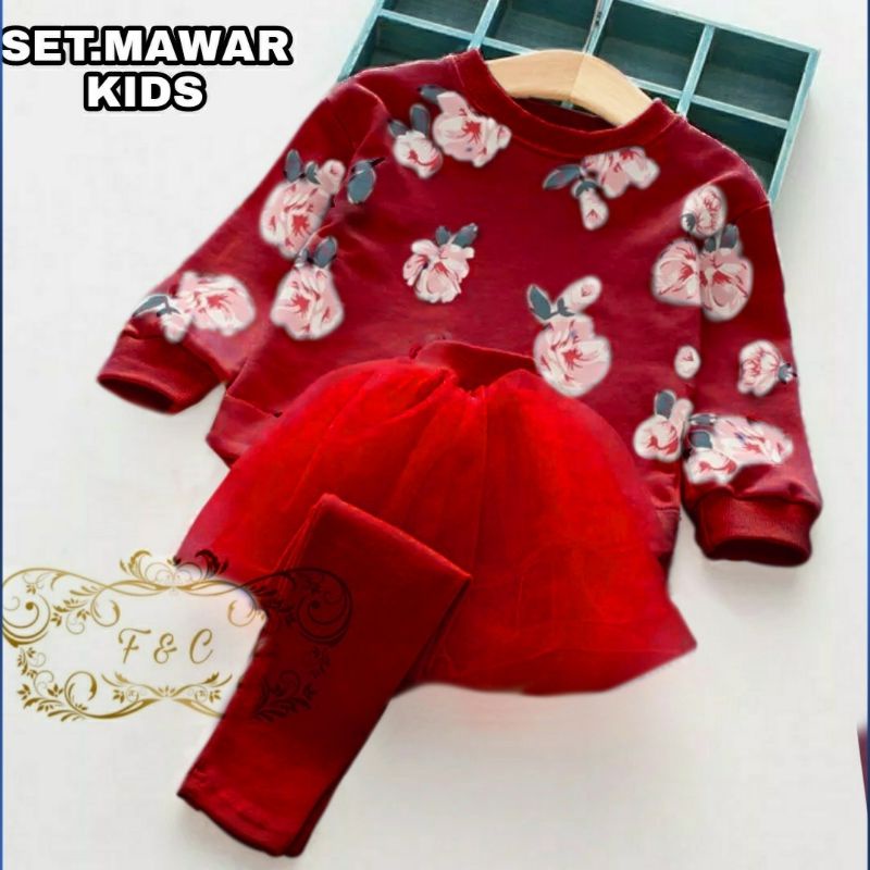 SET ROK CELANA KID ANAK MAWAR, BABYTERRY, TILE, SETELAN