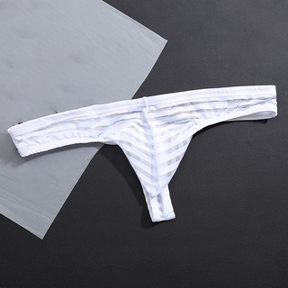 Men Striped Breatheable Sheer Underwear Jockstrap Briefs Thong Mini Bikini S-XL