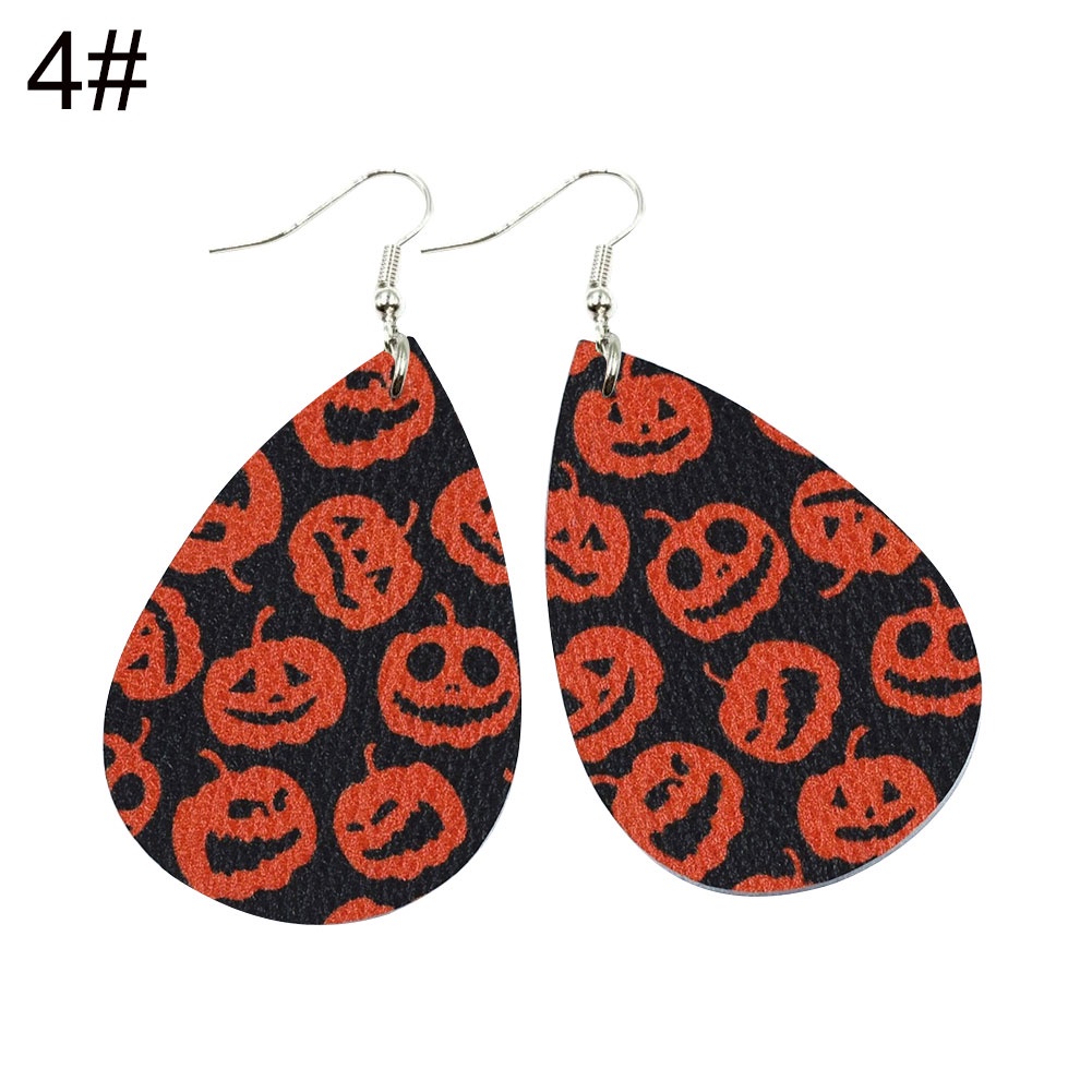 Hu Hu Hu Hu Hu Alat Bantu Pasang Kacamata♡ Anting Kait Gantung Wanita Bahan Kulit Imitasi Desain Tengkoraklabu Tema Halloween