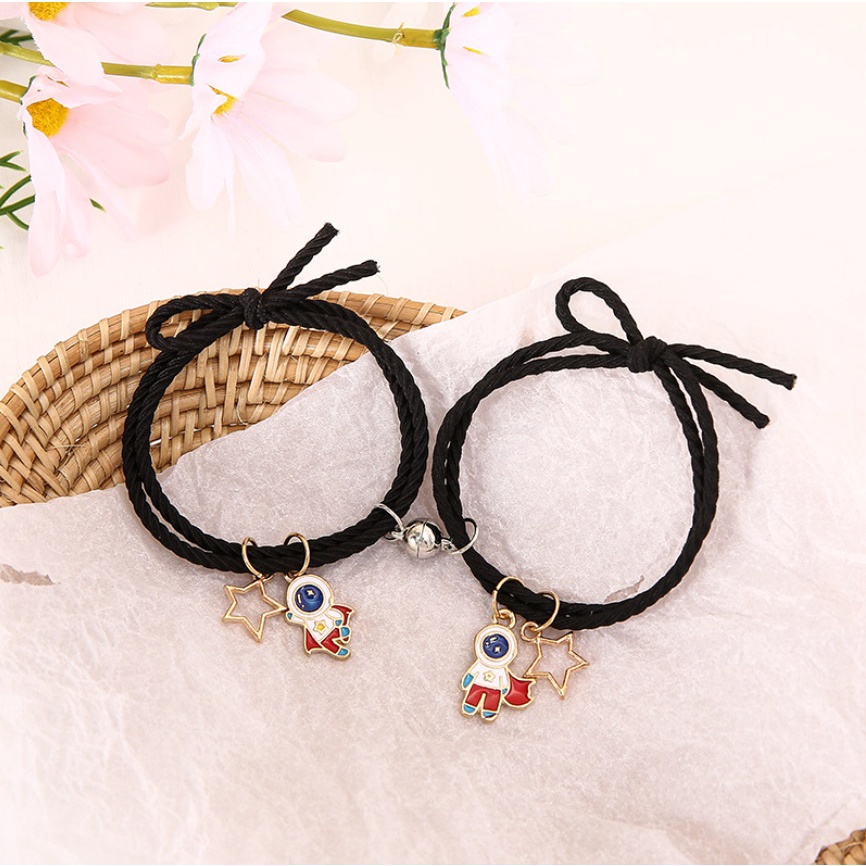 2 Pcs Gelang Tali Magnet NEW ASTRO Couple Sahabat Pasangan Hip Hop Korea Fashion Astronot Best Friends Lock Kunci