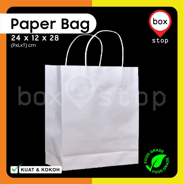 

Paper Bag Kue - Paperbag Polos - PUTIH- 24x12x28 cm (24pcs)