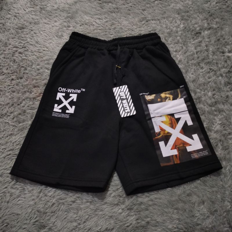 CELANA PENDEK SHORT PANTS OFF WHITE MARBLE STONE 1SL4ND HITAM AUTHENTIC