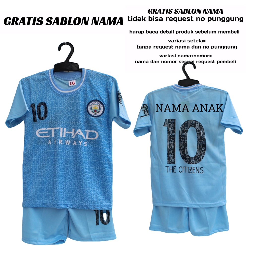 baju kaos setelan bola anak man city murah