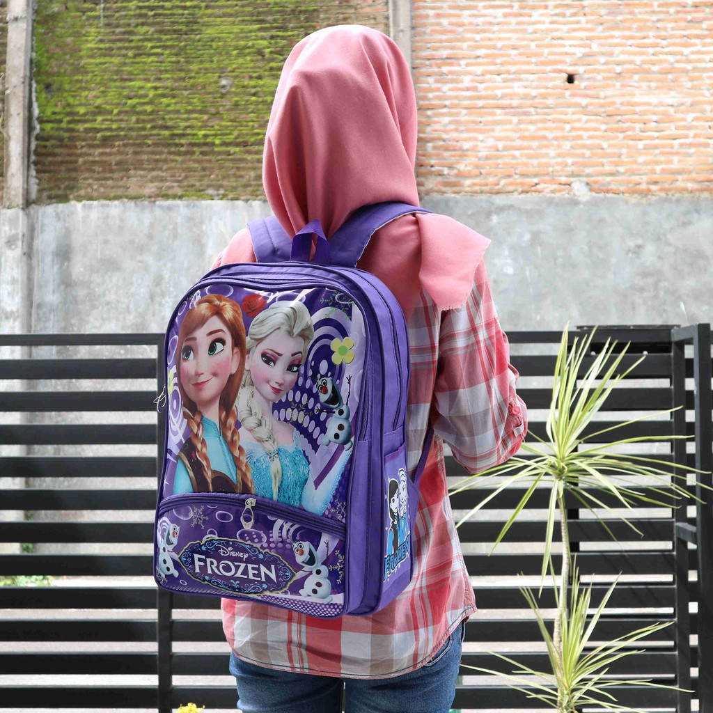 Jual Tas Ransel Anak Kecil Cewek TK SD Gambar Frozen Warna Ungu Lucu Murah Imut
