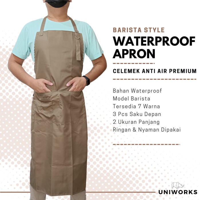 Uniworks Apron Waterproof Premium Multifungsi Seri WRTW V01 Bahan Anti Air 3 Ukuran Panjang 6 Warna