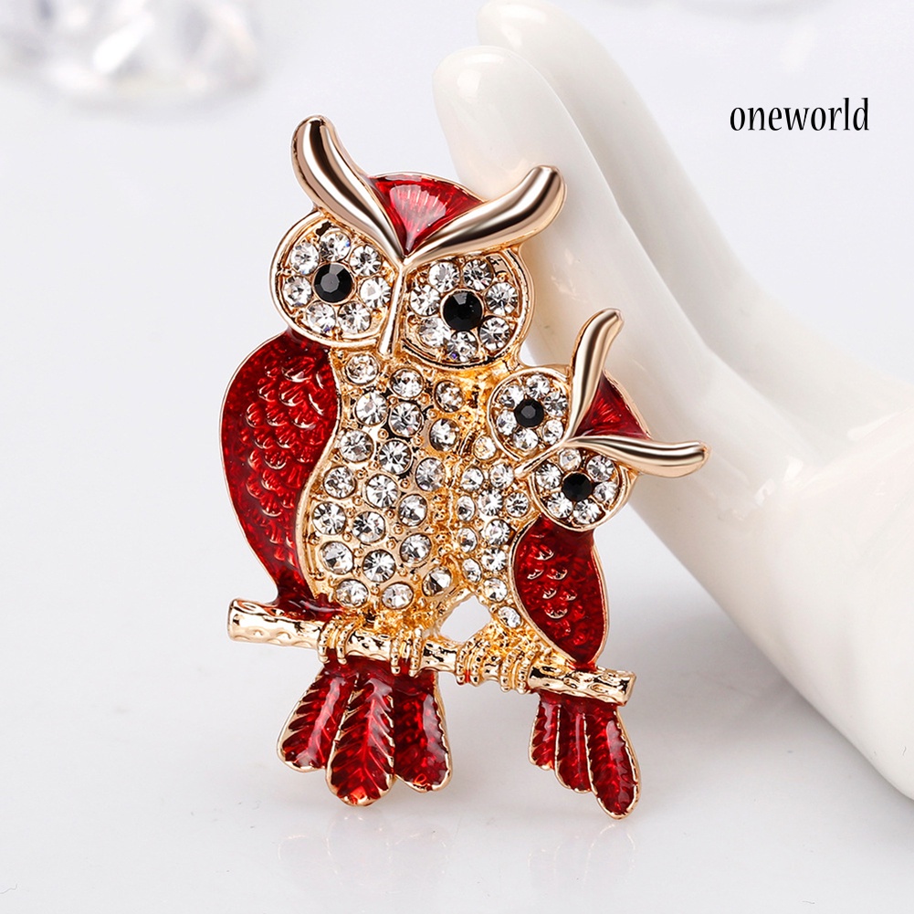 OW@ Fashion Enamel Owl Shape Rhinestones Embedded Brooch Pin Badge Banquet Jewelry