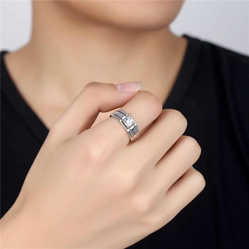 Cincin Pasangan Emas 18K Berlapis Platinum + Berlian bulat mengkilap