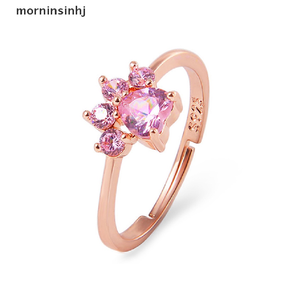 Mornin Cincin Tunangan Desain Cakar Kucing Hias Kristal Zircon Pink Untuk Wanita