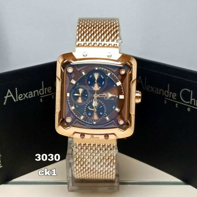 jam tangan Alexandre Christie AC 3030 wanita rantai rose gold dark brown original