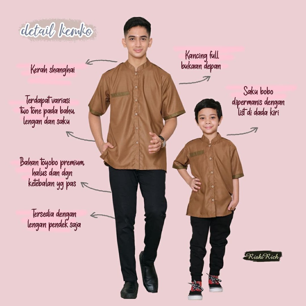 Riskirich Zayn Kemko Kemeja Koko Dewasa Lengan Pendek Bahan Katun Toyobo Super Nyaman