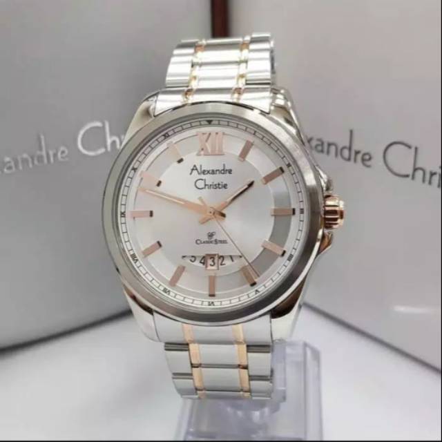 jam tangan pria alexander cristie original ac8473 silver rose gold