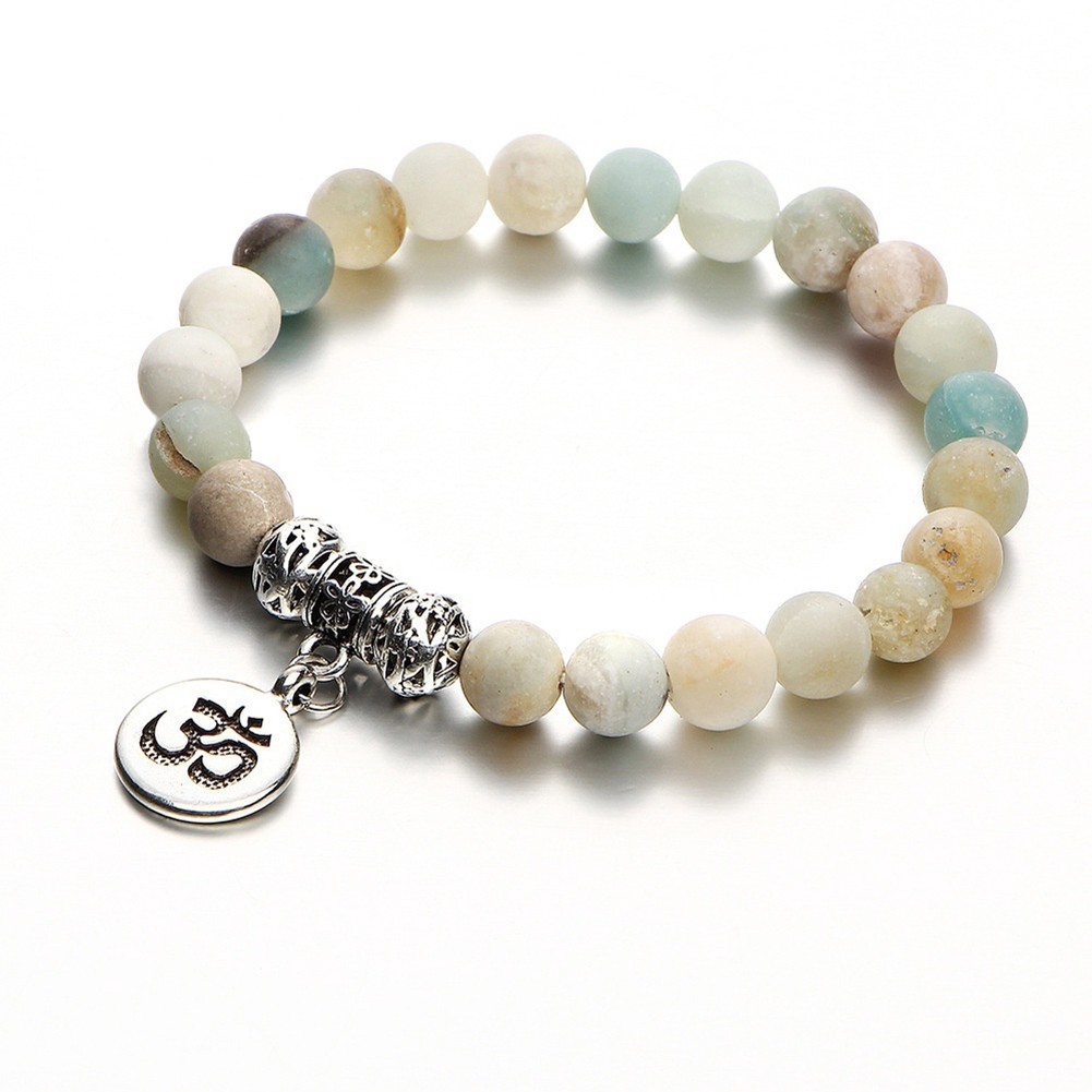 Gelang Batu Alam Batu Amazonite Brazil Bandul Omkara Hindu Universal