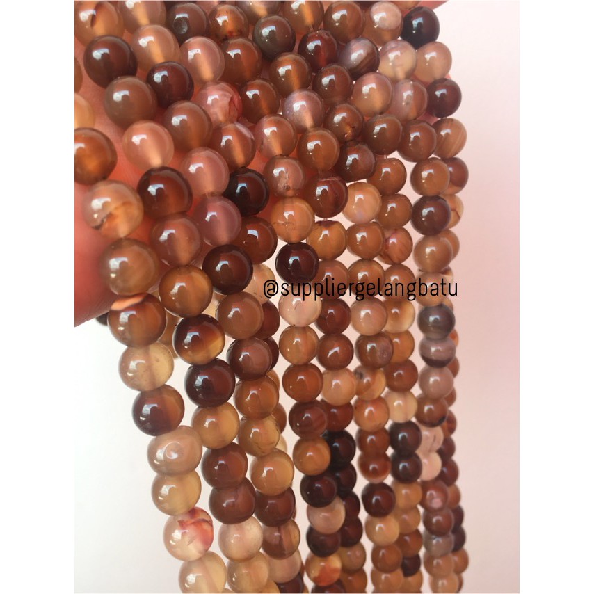 Bead Carnelian Brown Natural Stone Batu Perhiasan Fashion 8mm Coklat Bacan Renteng Natural Akik alam