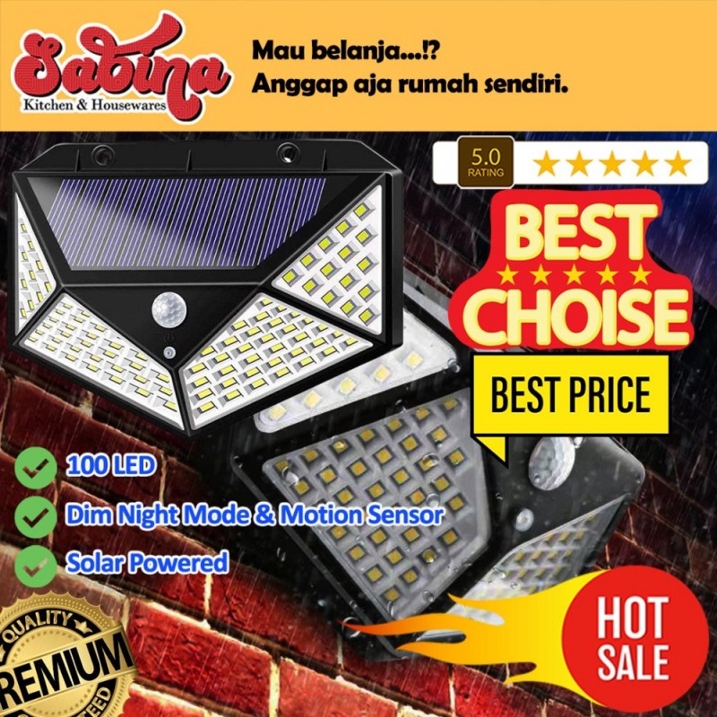 Lampu Taman Dinding Jalan Outdoor  Solar Panel Sensor Gerak PIR 100LED