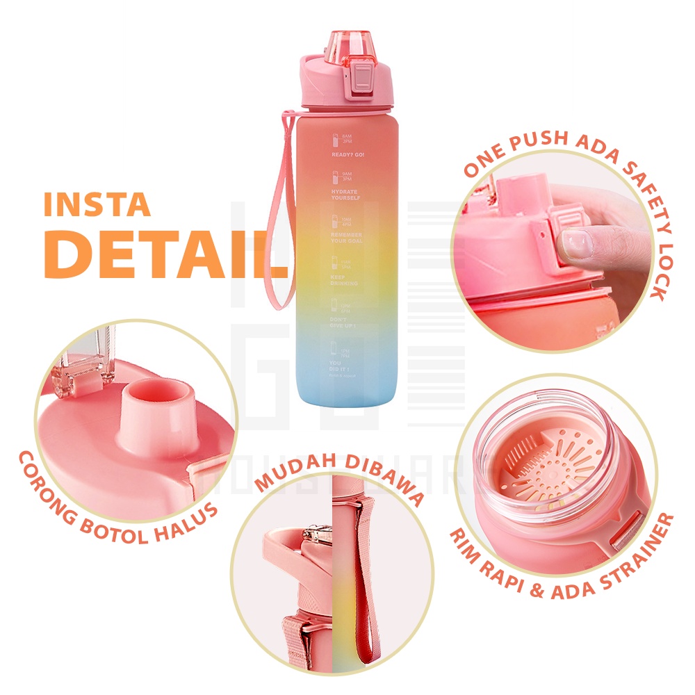 HUGO Botol Minum Motivasi Viral Botol Tempat Air Minum Premium Quality 1000ml/ 1200ml/ 1500ml/ 1800ml/ 2000ml Free Stiker