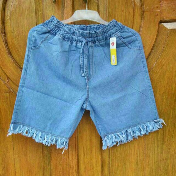 Celana jeans pendek jumbo kolor hotpants jeans RAWIS POLOS tanpa sobek pinggang tali serut