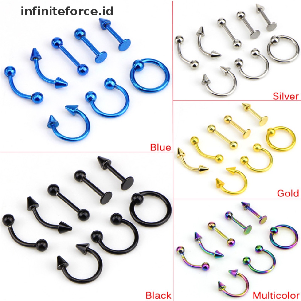 Infiniteforce.id 8pcs / Set Cincin Tindik Alis / Hidung / Bibir 16g Bahan Stainless Steel