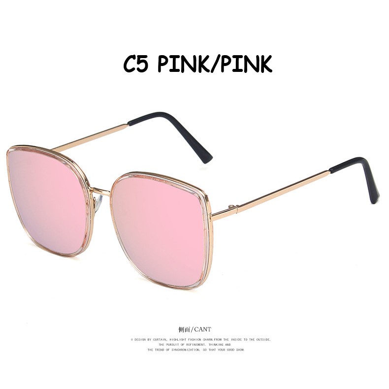 Korea Bibi Square Fashion Retro Logam Bingkai Kacamata Wanita UV400-C5 PINK-PINK
