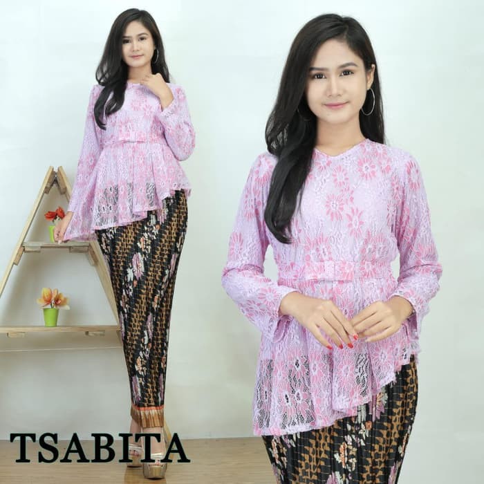 Kebaya Modern Setelan Brukat Two Tone Ungu BB