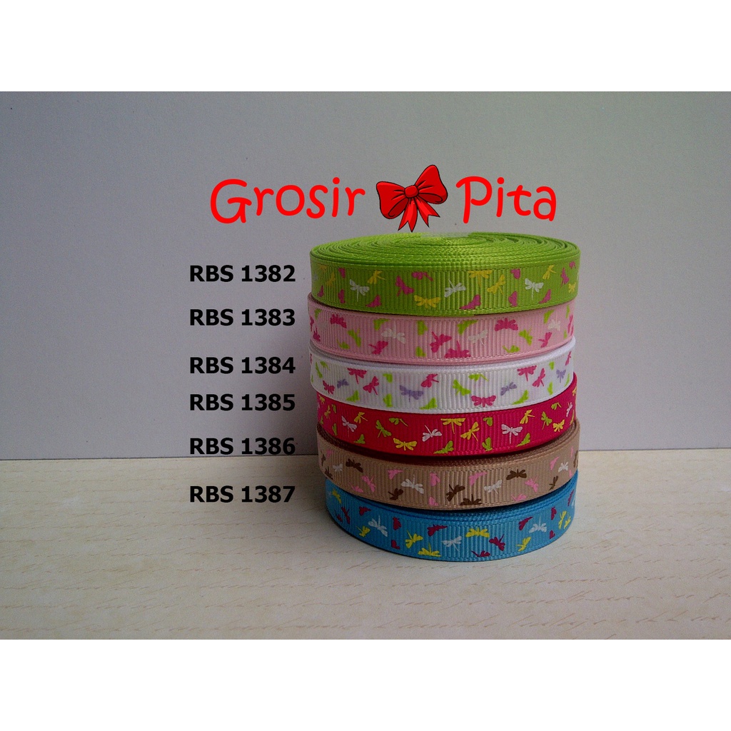 

(25 yard) Pita Grosgrain Motif Dragonfly RBS 1382,1383,1384,1385,1386,1387 | Toko Bahan Craft | Grosir Pita