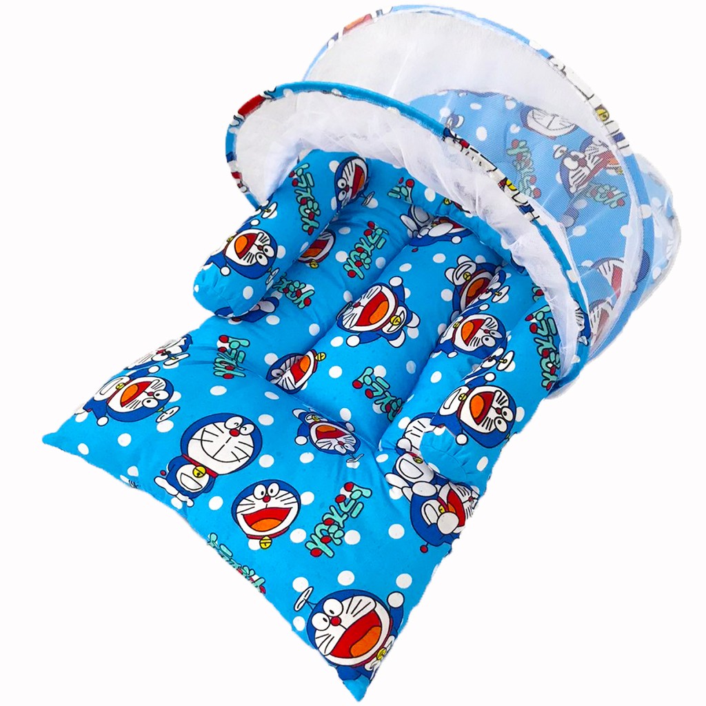 Tempat Tidur Bayi Lipat Berkelambu Motif Sunny Farm Kain Katun | Kasur Bayi Lipat | Matras Bayi-14.doraemon polkadot