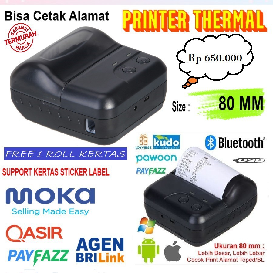 

PRINTER CETAK RESI ALAMAT PENGIRIMAN LABEL THERMAL 80MM BLUETOOTH