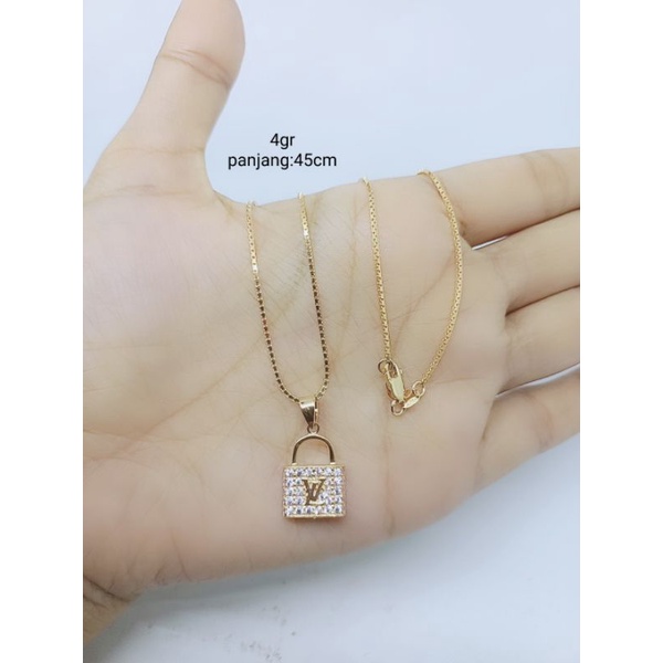 KALUNG ITALI KACA + LIONTIN TAS MP FULL /KALUNG PERAK ASLI SILVER/KALUNG PERAK ASLI SILVER 925 LAPIS EMAS/ KALUNG FASHIONS WANITA