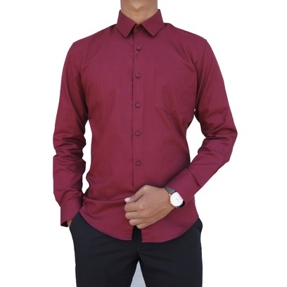 COD Kemeja Pria Stanley Adams Merah Maroon Lengan Panjang 04 Slimfit 100% Original Brand