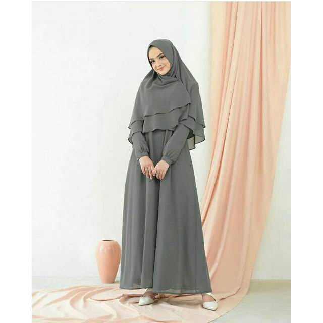 FABIYA SYAR'I Moscrepe (Free Hijab/Khimar) Gamis Muslim Baju Panjang Stelan Syari Polos