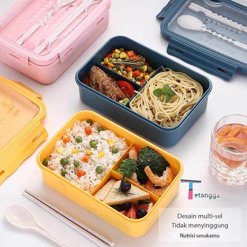 Lunch Box Kotak Makan 3 Grid Dengan Dengan Kotak Sup Dan Sendok Gratis Anti Tumpah Berbahan BPA FREE / TETANGGA