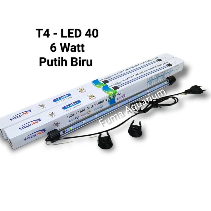 Lampu Celup Aquarium 40cm SAKKAI PRO T4-LED40 Putih Biru 6watt Led Aquarium Aquascape