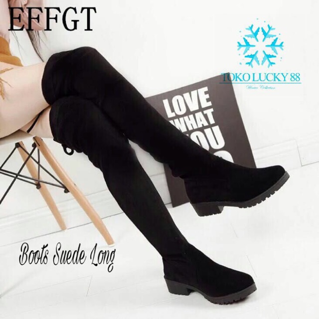 IMPORT MOLLAD Boots Suede Long Winter Overknee Suede Black Panjang Sepaha