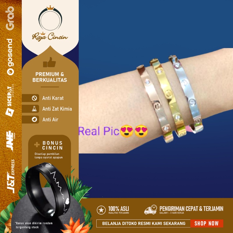 Gelang Titanium Wanita Anti Karat Asli Silver Cewek Korea Perak Premium Fashion Mewah Cartir 000D0