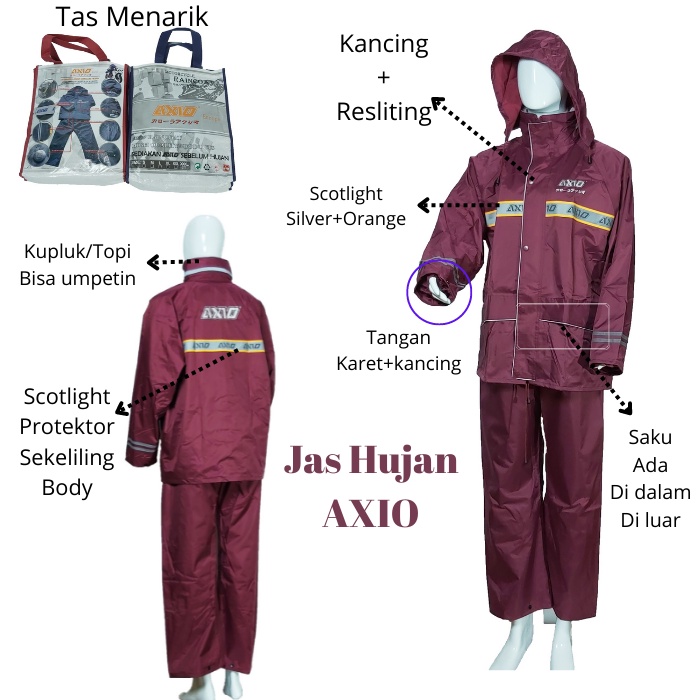 Jas Hujan AXIO Europe Pria Wanita Original Mantel Hujan Setelan AXIO Asli ORI 100% - Jas Hujan Assio