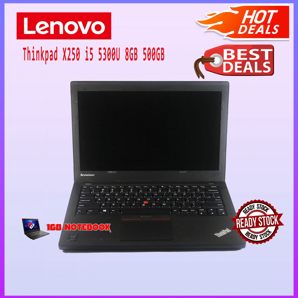 notebook lenovo thinkpad x250 core i5 5300u 8gb ram 500gb hdd layar 12 