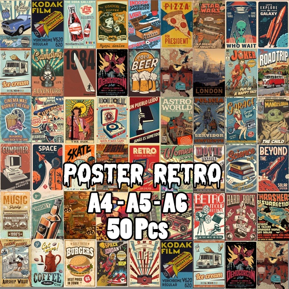 Poster Dinding Kamar Aesthetic 230gsm Motif Retro 50 Pcs Murah Dan Berkualitas