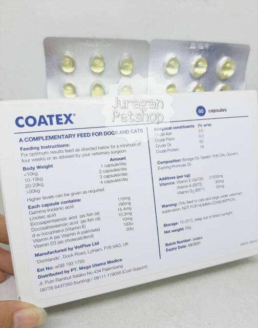 COATEX (1 BUTIR) | Vitamin Bulu/Sakit Hewan | Suplemen Kucing/Anjing | Meningkatkan Nafsu Makan