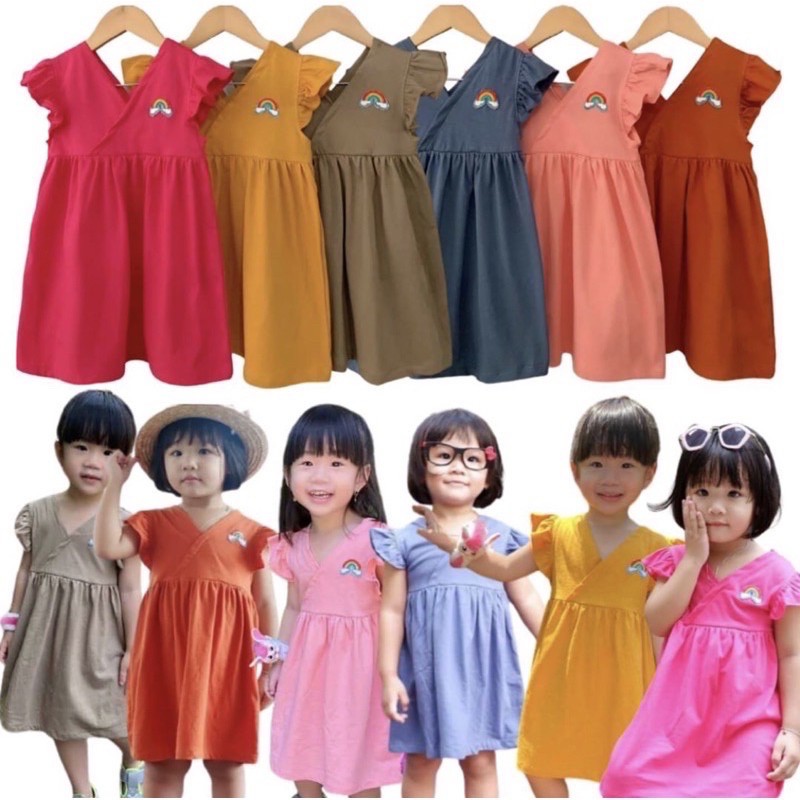 Dress Pelangi / Daster Anak Lucu Bordir Pelangi Bahan Adem 1-5th