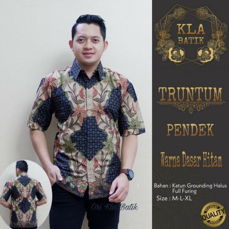 Kemeja Batik Lengan Panjang / Lengan Pendek TRUNTUM Warna Dasar Hitam Batik Lapis Furing