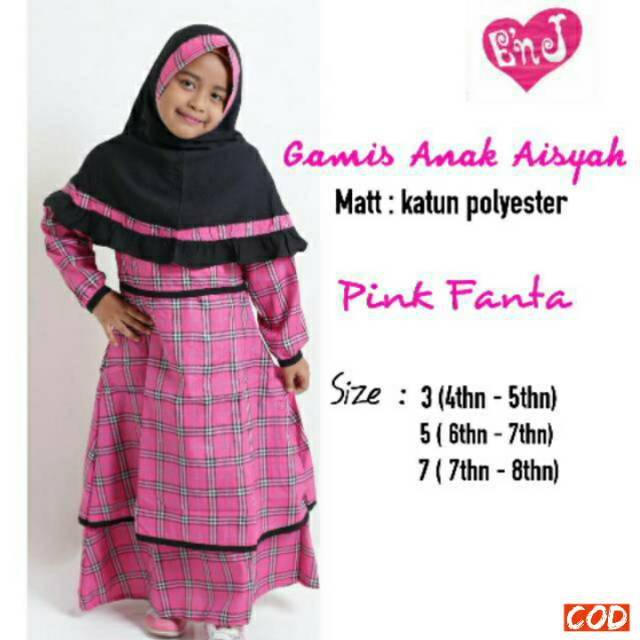 Baju Muslim Gamis Anak Perempuan Usia 4-8 Tahun Katun Polyester Set Kerudung Syari